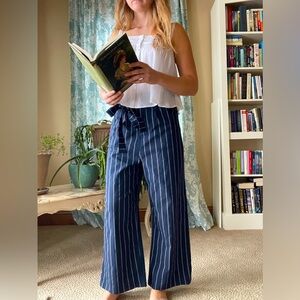 LeiTH navy striped high rise cropped wide leg pants